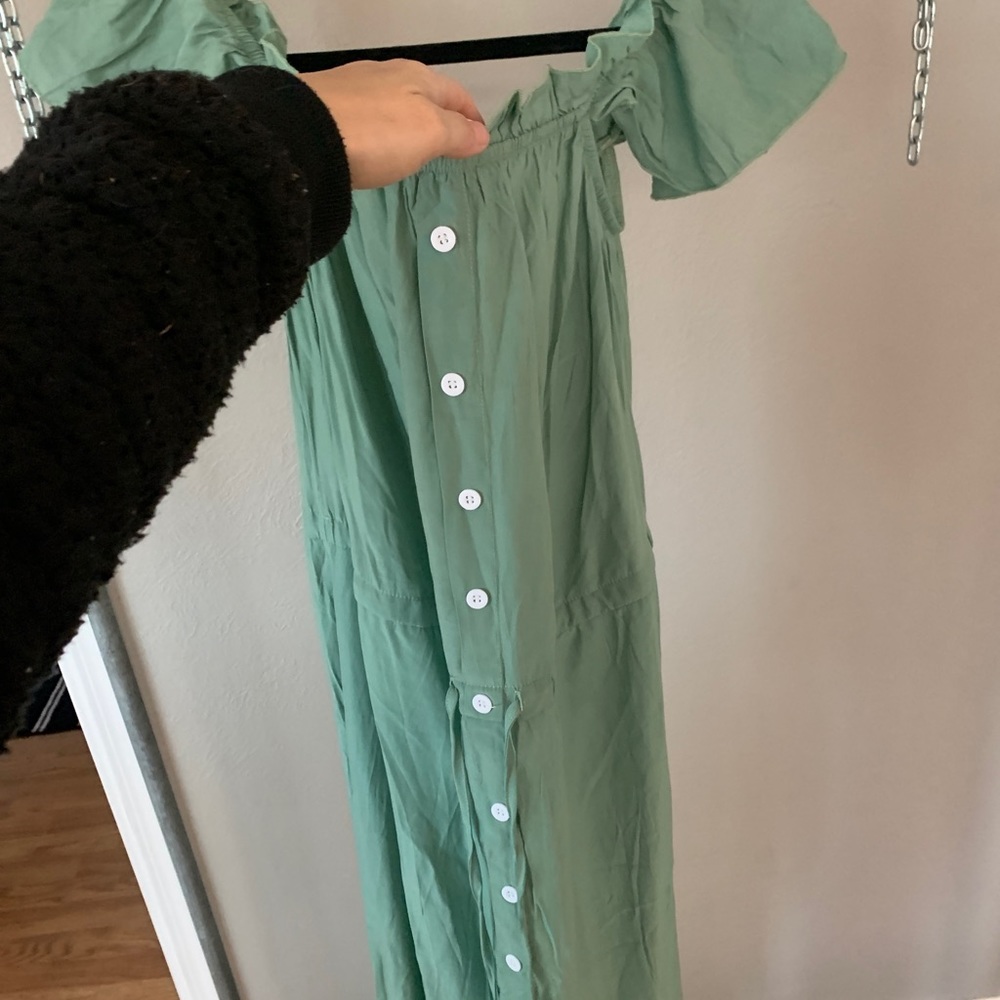 Stunning light sage green ruffle maxi dress country summer southern belle M NEW - Picture 5 of 14